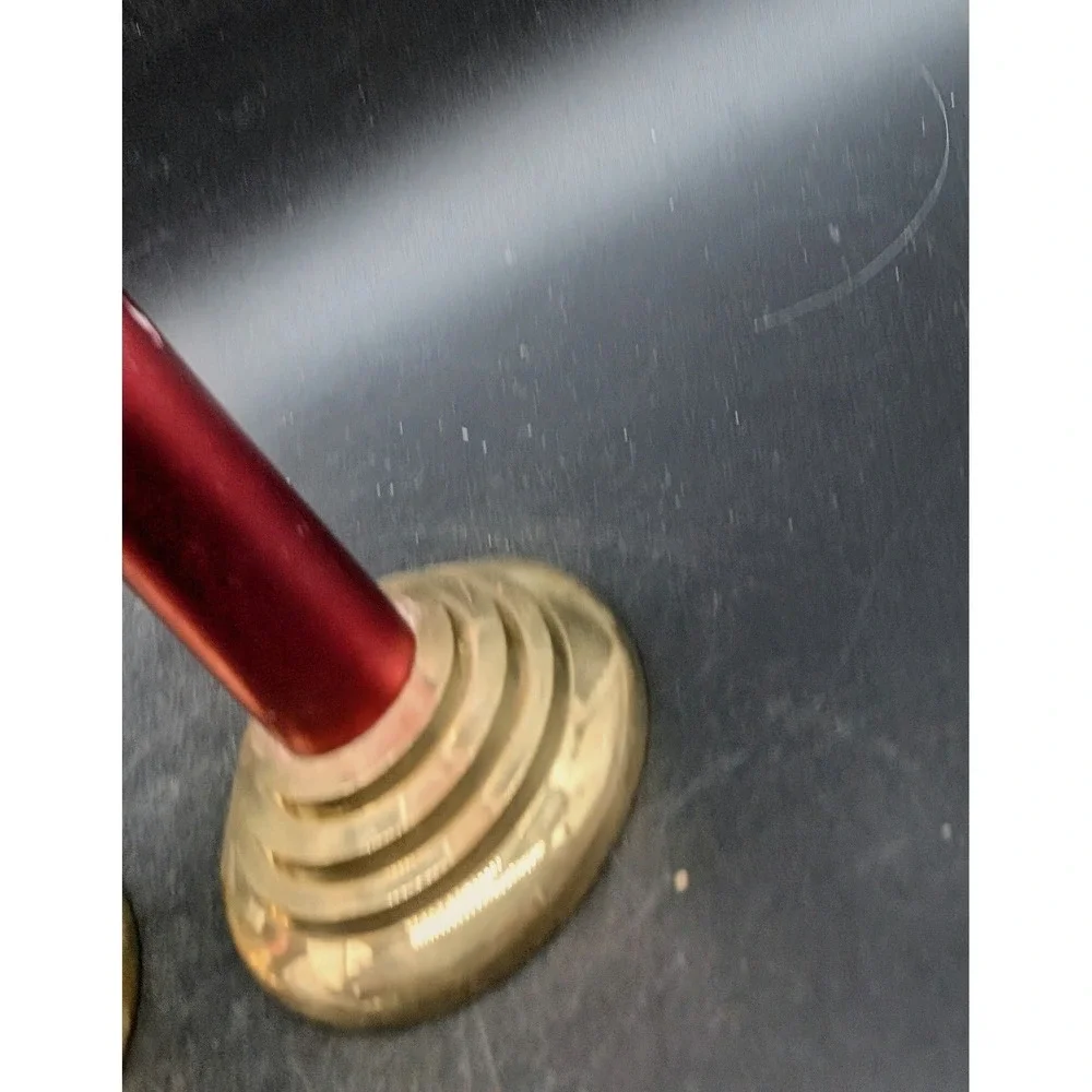 Vintage Brass Red Column Candlestick Holders Pair Mid Century Modern Gold Red 4
